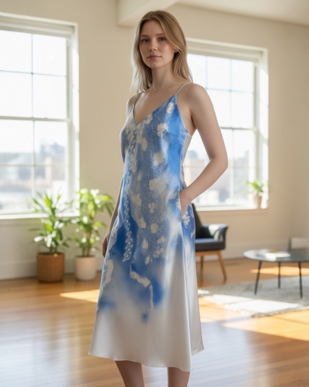 Blue Satin Slip Dress